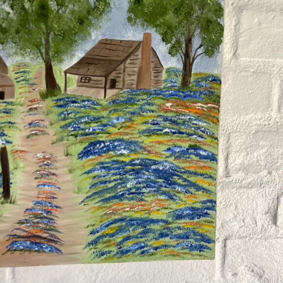 Vintage Farmhouse Landscape Painting | Hand-Painted Countryside Scene - Picture 3 of 10